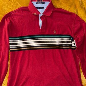 Vintage Tommy Hilfiger Men’s XL Long Sleeve Rugby Shirt Red Striped Logo Polo